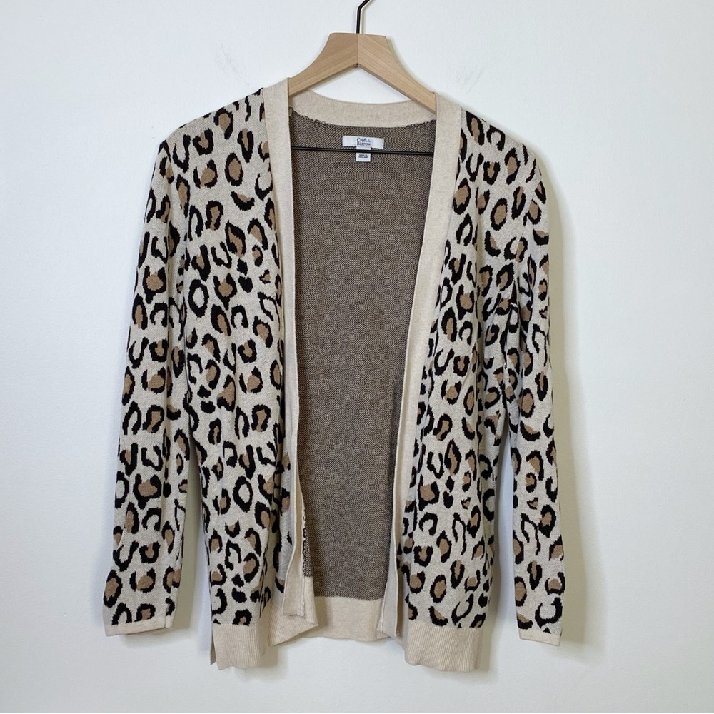 Croft & Barrow Leopard Print Open Front Cardigan Sweater Small